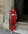 Crop pantolon biyeli takım kırmızı