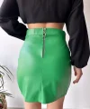 Dantelli fermuarlı deri etek yeşil w24598