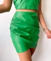 Drapeli deri etek yeşil s24771