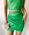 Drapeli deri etek yeşil s24771