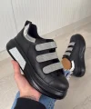 Elika Siyah Cilt Simli Cırt Cırtlı Spor Ayakkabı