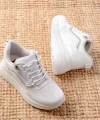 F-207 Beyaz Bağcıklı Fermuarlı Taş Aksesuarlı Mevsimlik Spor Ayakkabı