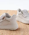 F-207 Beyaz Bağcıklı Fermuarlı Taş Aksesuarlı Mevsimlik Spor Ayakkabı