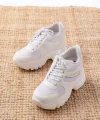 F-209 Beyaz Bağcıklı Fileli Taş Aksesuarlı Günlük Spor Ayakkabı