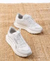 F-307 Beyaz Bağcıklı Saten Taş Aksesuarlı Günlük Spor Ayakkabı
