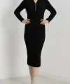 Fermuar detaylı fitilli şardonlu elbise siyah a3178