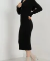 Fermuar detaylı fitilli şardonlu elbise siyah a3178