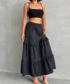Fırfırlı brodeli astarlı uzun etek siyah s255047