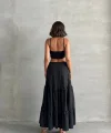 Fırfırlı brodeli astarlı uzun etek siyah s255047