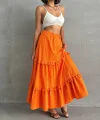Fırfırlı brodeli astarlı uzun etek turuncu s255047