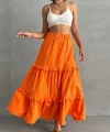 Fırfırlı brodeli astarlı uzun etek turuncu s255047