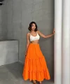 Fırfırlı brodeli astarlı uzun etek turuncu s255047