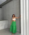 Fırfırlı brodeli astarlı uzun etek yeşil s255047