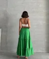 Fırfırlı brodeli astarlı uzun etek yeşil s255047