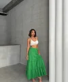 Fırfırlı brodeli astarlı uzun etek yeşil s255047