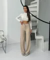 Fitilli şardonlu pantolon bej a4058