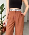 Flamlı kahve pantolon
