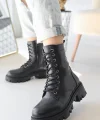 Flona Siyah Cilt Bağcıklı Bot