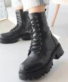 Flona Siyah Cilt Bağcıklı Bot