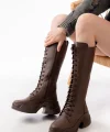 FZ-2450 Kahverengi Yüksek Tabanlı Bağcıklı Fermuarlı Günlük Kadın Çizme