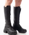 FZ-2450 Siyah Yüksek Tabanlı Bağcıklı Fermuarlı Günlük Kadın Çizme