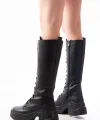 FZ-2450 Siyah Yüksek Tabanlı Bağcıklı Fermuarlı Günlük Kadın Çizme