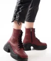 FZ-2550 Bordo Yüksek Tabanlı Bağcıklı Fermuarlı Günlük Kadın Bot