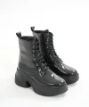 FZ-2550 Siyah Rugan Yüksek Tabanlı Bağcıklı Fermuarlı Günlük Kadın Bot