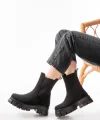 FZ-299 Siyah Süet Yüksek Tabanlı Lastikli Günlük Kadın Bot