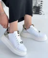 Gasta Beyaz Cilt Gümüş Detaylı Bağcıklı Spor Ayakkabı
