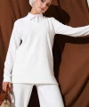 Gömlek Yaka Fitilli Salaş İkili Takım beyaz T4300