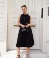 Gömlek yaka kemerli elbise siyah s255061