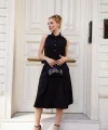 Gömlek yaka kemerli elbise siyah s255061