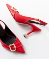 İNF-1151 Kırmızı Günlük Arkası Açık Topuklu Bayan Ayakkabı