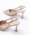 İNF-2300 Bej Rugan Günlük Arkası Açık Fiyonklu Topuklu Bayan Ayakkabı