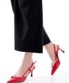İNF-2300 Kırmızı Rugan Günlük Arkası Açık Fiyonklu Topuklu Bayan Ayakkabı
