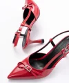 İNF-2300 Kırmızı Rugan Günlük Arkası Açık Fiyonklu Topuklu Bayan Ayakkabı