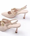 İNF-260 Bej Günlük Arkası Açık Baret Tokalı Topuklu Bayan Ayakkabı