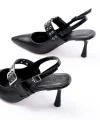 İNF-260 Siyah Günlük Arkası Açık Baret Tokalı Topuklu Bayan Ayakkabı