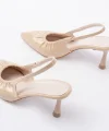 İNF-40451 Bej Kırışık Rugan Günlük Arkası Açık Topuklu Bayan Ayakkabı