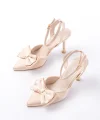 İNF-4505 Bej Saten Günlük Arkası Açık Kurdele detaylı Topuklu Bayan Ayakkabı