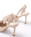 İNF-4505 Bej Saten Günlük Arkası Açık Kurdele detaylı Topuklu Bayan Ayakkabı