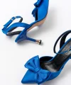 İNF-4505 Mavi Saten Günlük Arkası Açık Kurdele detaylı Topuklu Bayan Ayakkabı
