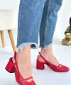 Jecci Kırmızı Cilt Topuklu Ayakkabı