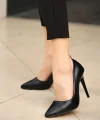Jilya Siyah Cilt Stiletto Ayakkabı