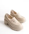 K-706 Bej Kırışık Rugan Yüksek Tabanlı Loafer Ayakkabı
