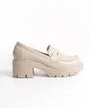 K-706 Bej Kırışık Rugan Yüksek Tabanlı Loafer Ayakkabı