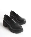 K-706 Siyah Kırışık Rugan Yüksek Tabanlı Loafer Ayakkabı