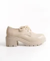 K-707 Bej Kırışık Rugan Yüksek Tabanlı Bağcıklı  Loafer Ayakkabı