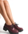 K-707 Bordo Kırışık Rugan Yüksek Tabanlı Bağcıklı  Loafer Ayakkabı